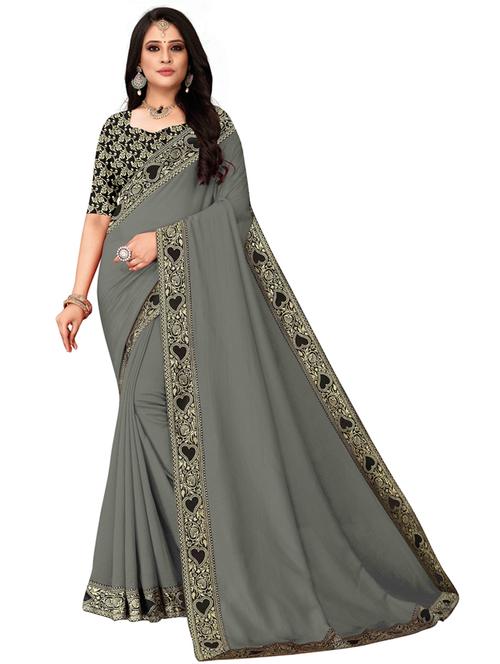 solid with border woven saree with blouse - 19690570 - Very Small Image - 1
