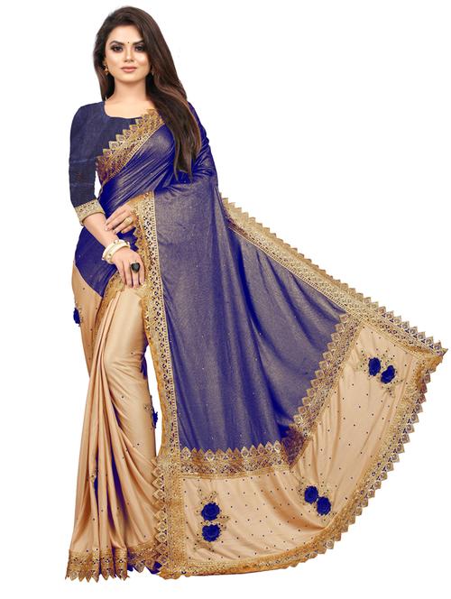 solid with border woven saree with blouse - 19690634 - Very Small Image - 1