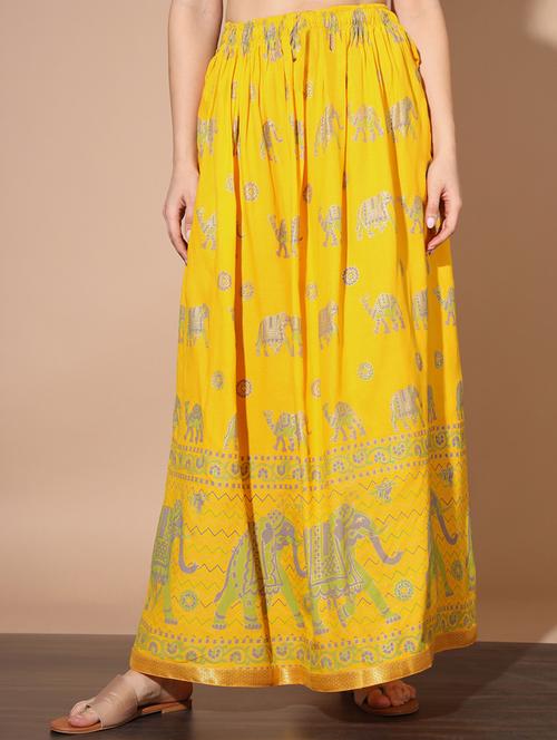 yellow printed flared maxi skirt - 19691146 - Very Small Image - 1