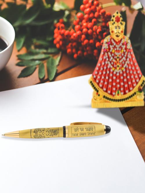 brass goldplated thick heavy khatu shyam ball pen hindu stationary home décor - 19691176 - Very Small Image - 1