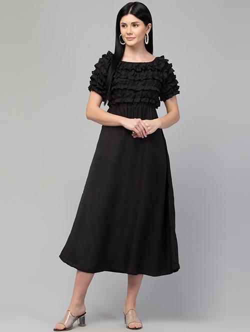 solid ruffle a-line dress - 19691287 - Very Small Image - 1