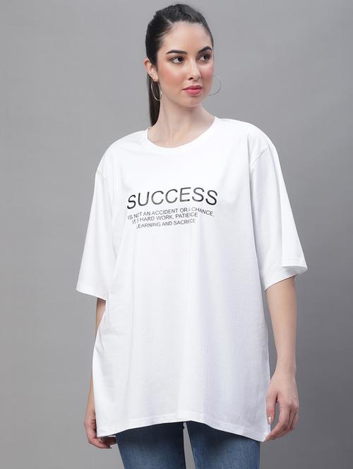 women's chest print round neck t-shirt - 19691636 - Very Small Image - 1