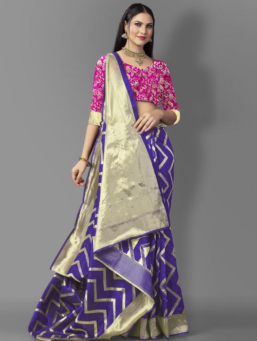 chevron banarasi saree - 19691980 - Very Small Image - 1