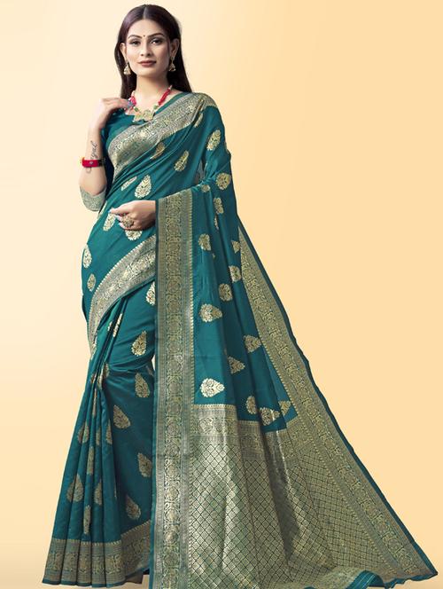 self design banarasi saree with blouse - 19691997 - Very Small Image - 1