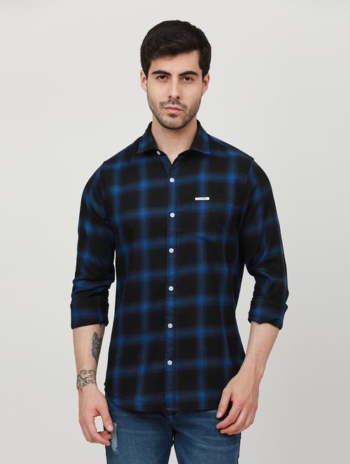 navy blue cotton casual shirt - 19693310 - Very Small Image - 1