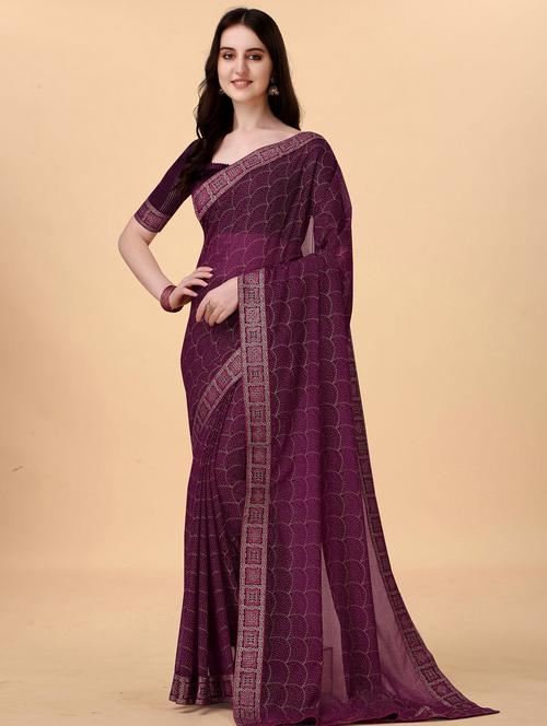 women's micro print purple colored saree with blouse - 19693422 - Very Small Image - 1