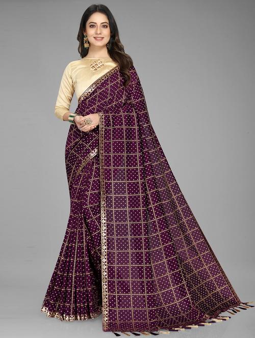 women's bandhani purple colored saree with blouse - 19693501 - Very Small Image - 1