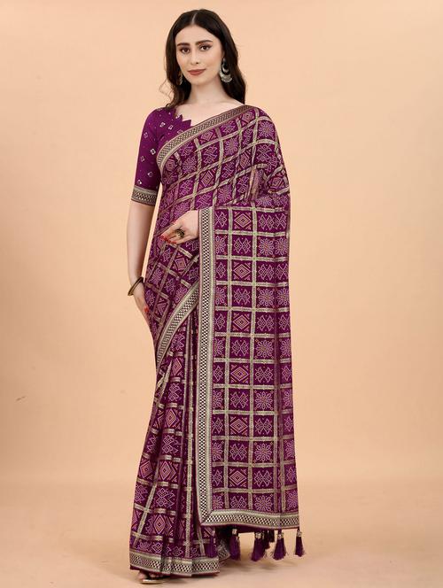 women's bandhani purple colored saree with blouse - 19693517 - Very Small Image - 1