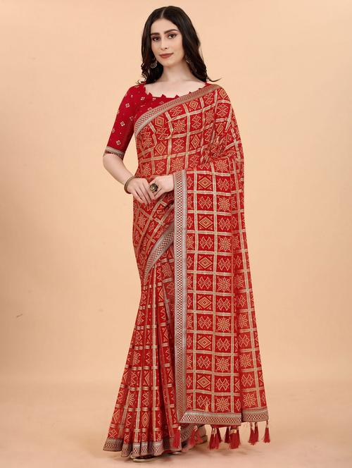 women's bandhani maroon colored saree with blouse - 19693518 - Very Small Image - 1