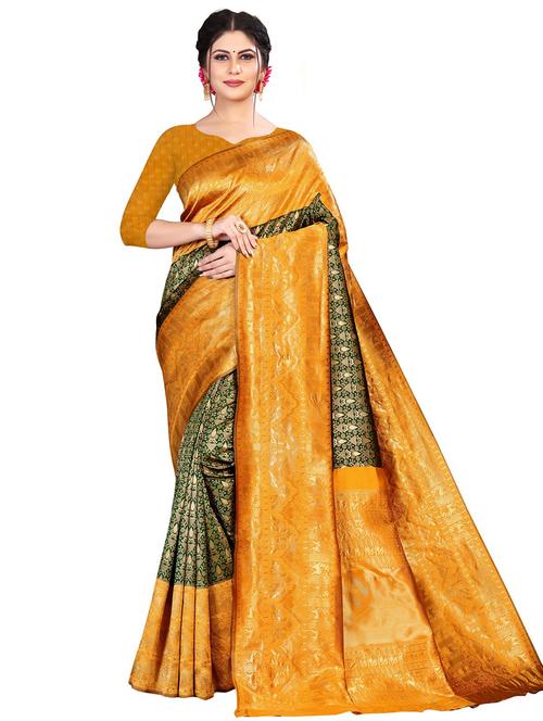self designed banarasi contrast border saree - 19693547 - Very Small Image - 1