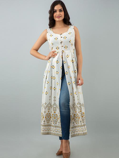 women boat neck printed front slit kurta  - 19693712 - Very Small Image - 1