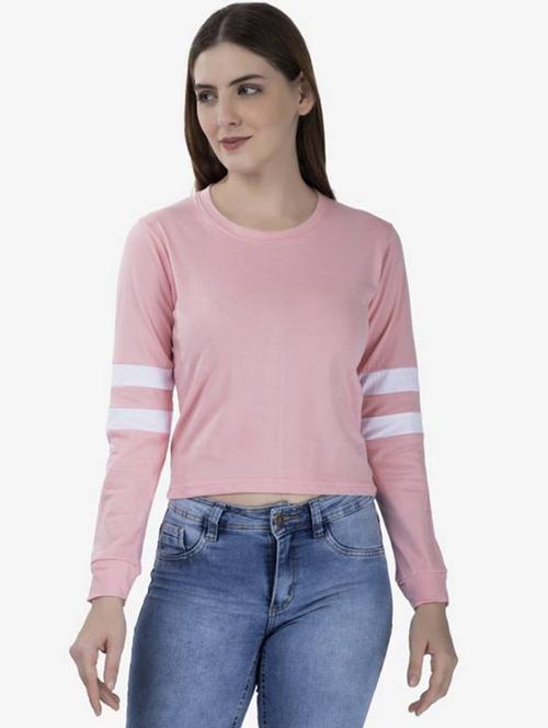 women's crop round neck top - 19694516 - Very Small Image - 1