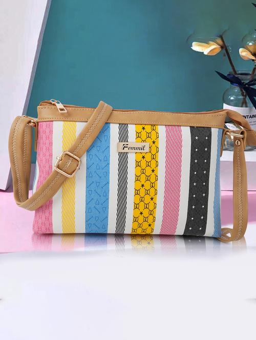 tan leatherette (pu) sling bag - 19695719 - Very Small Image - 1