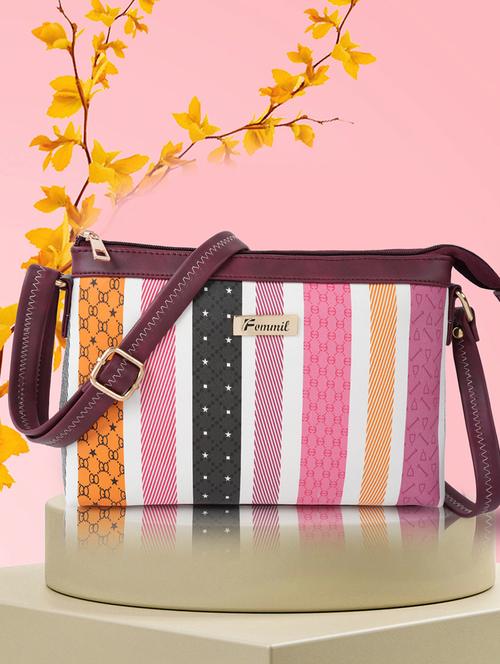 striped leatherette (pu) regular sling bag - 19695721 - Very Small Image - 1