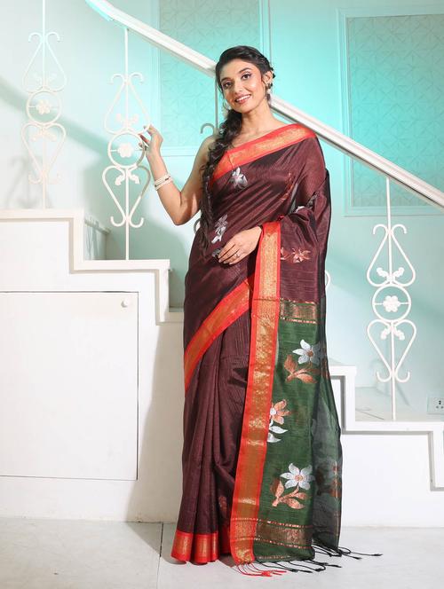 women's self design brown colored saree - 19696030 - Very Small Image - 1