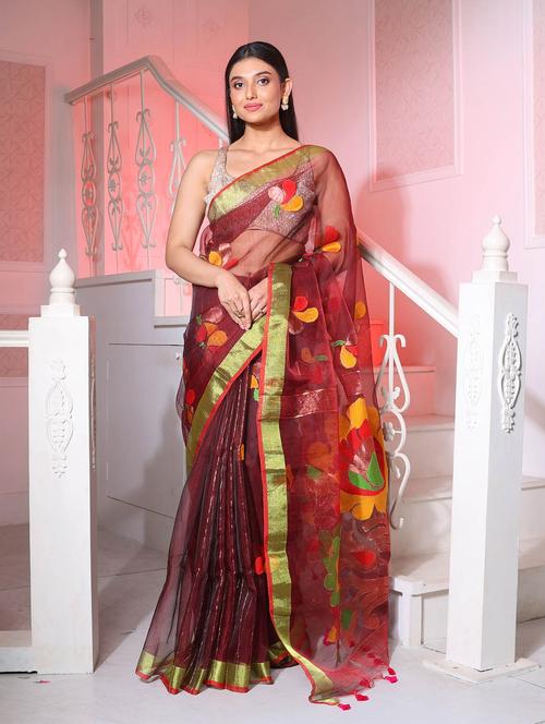 women's self design brown colored saree - 19696052 - Very Small Image - 1