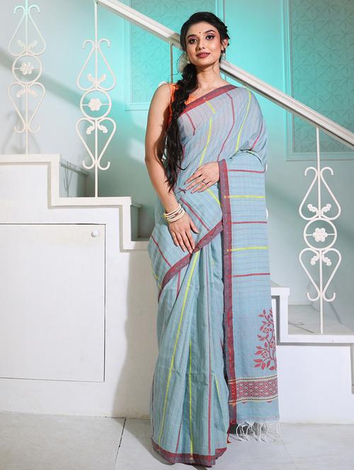 women's self design light blue colored saree with blouse - 19696103 - Very Small Image - 1