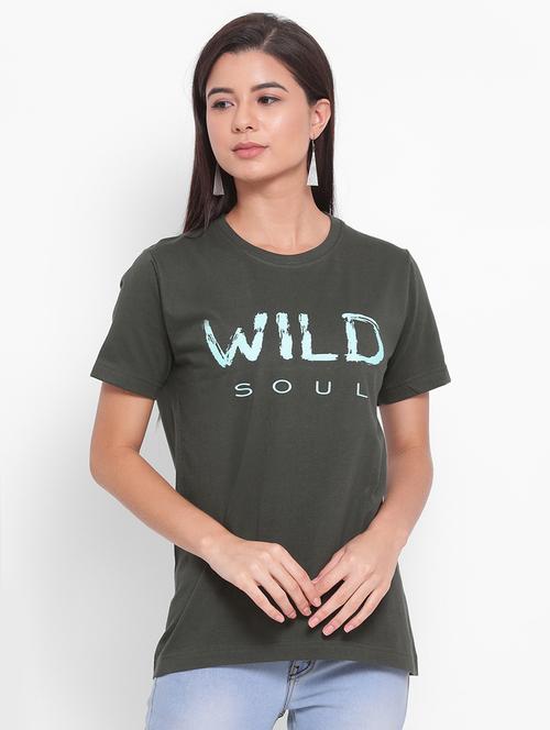 women's chest print round neck t-shirt - 19696770 - Very Small Image - 1