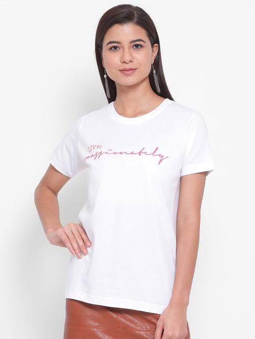 women's chest print round neck t-shirt - 19696773 - Very Small Image - 1