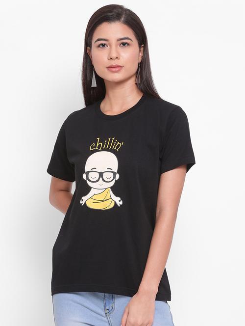 women's chest print round neck t-shirt - 19696780 - Very Small Image - 1