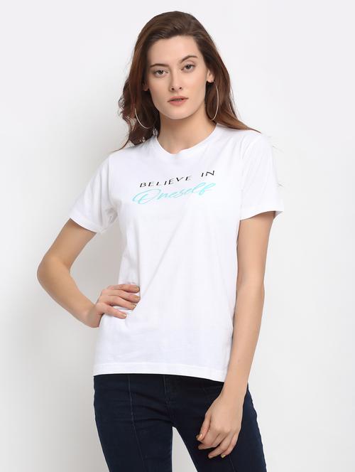 women's chest print round neck t-shirt - 19696800 - Very Small Image - 1