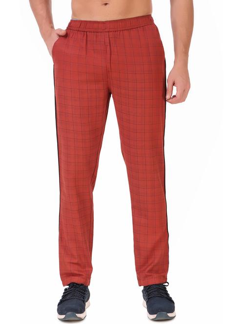 red cotton blend  full length track pant - 19696974 - Very Small Image - 1