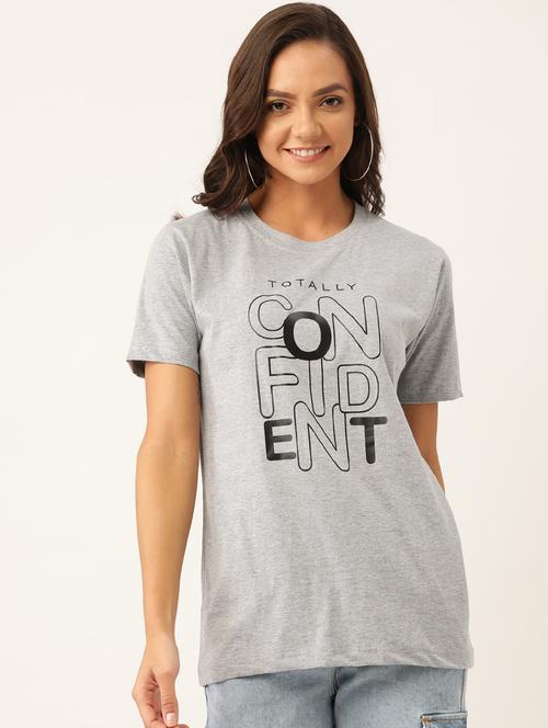 women's chest print round neck t-shirt - 19697149 - Very Small Image - 1