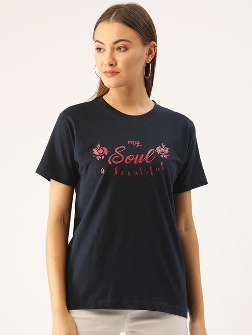 women's chest print round neck t-shirt - 19697153 - Very Small Image - 1