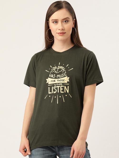 women's chest print round neck t-shirt - 19697156 - Very Small Image - 1