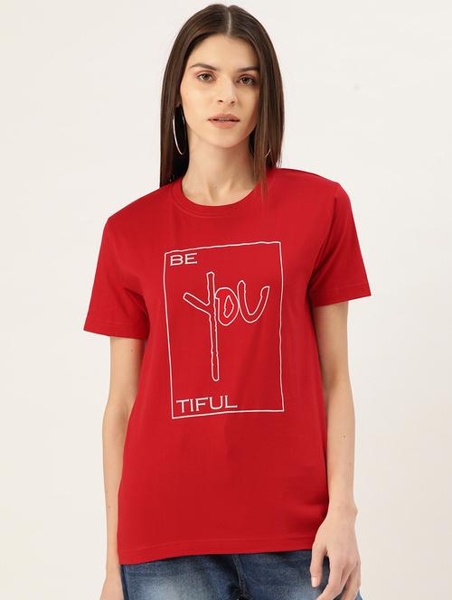 women's chest print round neck t-shirt - 19697164 - Very Small Image - 1