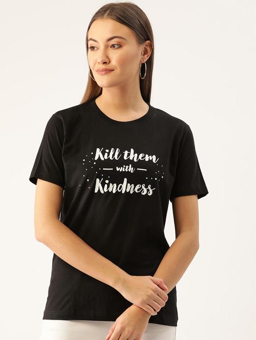 women's chest print round neck t-shirt - 19697202 - Very Small Image - 1