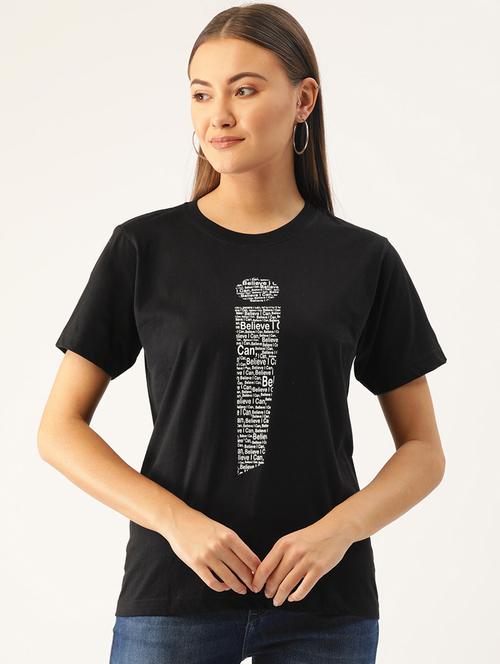 women's front print round neck t-shirt - 19697235 - Very Small Image - 1