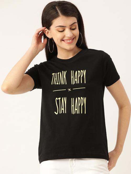 women's chest print round neck t-shirt - 19697237 - Very Small Image - 1