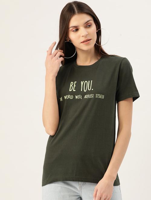 women's chest print round neck t-shirt - 19697241 - Very Small Image - 1