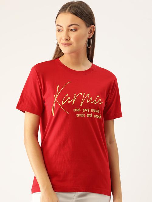 women's chest print round neck t-shirt - 19697246 - Very Small Image - 1