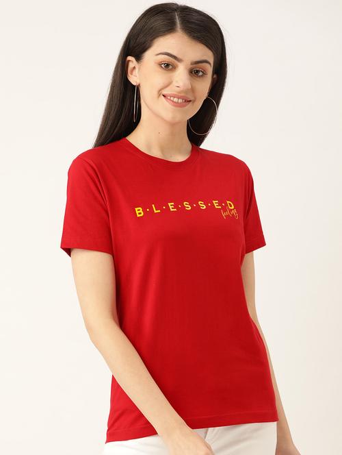 women's chest print round neck t-shirt - 19697283 - Very Small Image - 1