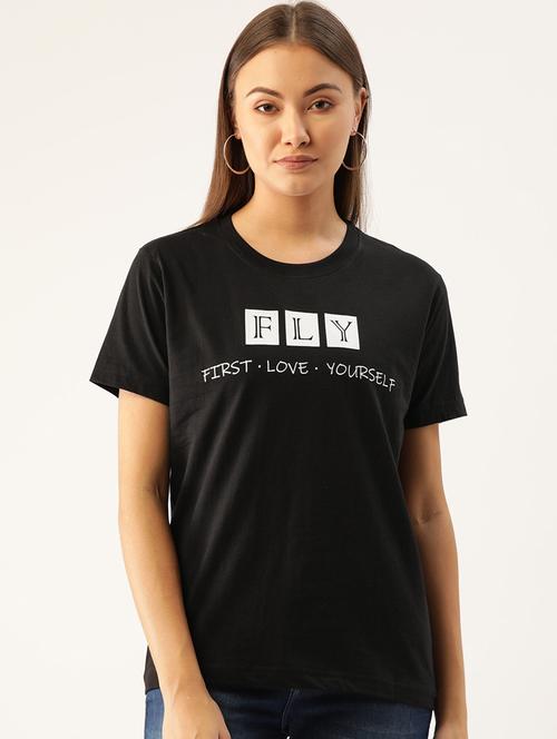 women's chest print round neck t-shirt - 19697289 - Very Small Image - 1