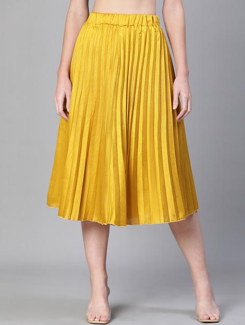 yellow solid pleated skirt - 19697385 - Very Small Image - 1