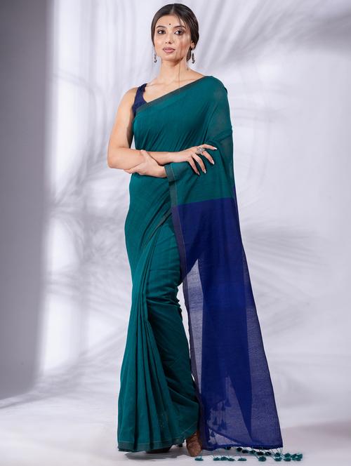 blue cotton saree with blouse - 19697514 - Very Small Image - 1