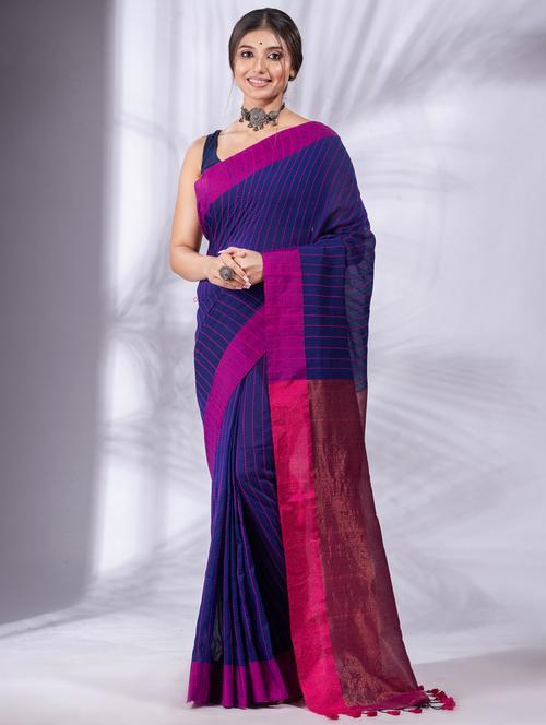 blue cotton saree with blouse - 19697515 - Very Small Image - 1