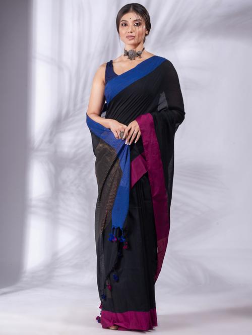 black cotton saree with blouse - 19697561 - Very Small Image - 1