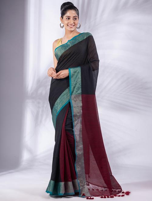 black cotton saree with blouse - 19697595 - Very Small Image - 1