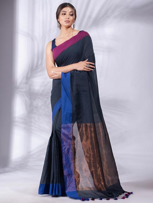 women's solid grey colored saree with blouse - 19697667 - Very Small Image - 1