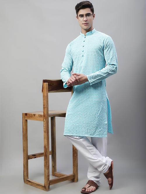 men mandarin collar embroidered kurta  - 19697822 - Very Small Image - 1