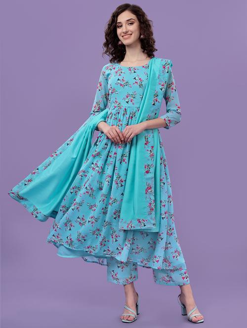 blue printed kurta dupatta set - 19698337 - Very Small Image - 1