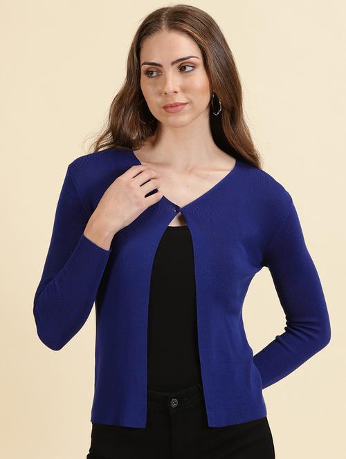 Women Self Designed V Neck Cardigan - 19698902 - Very Small Image - 1