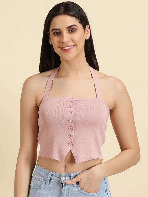 women solid halter neck crop top - 19698986 - Very Small Image - 1