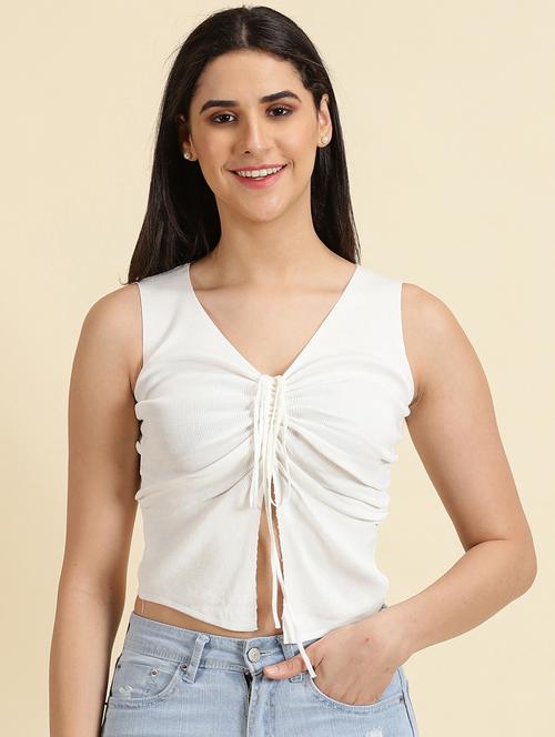 women's crop v neck top - 19699004 - Very Small Image - 1