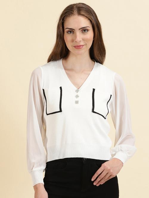 women's white v neck top - 19699018 - Very Small Image - 1