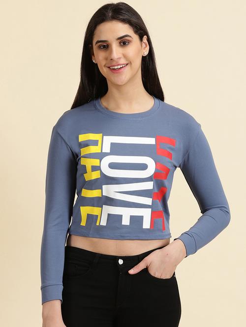 women's crop round neck top - 19699110 - Very Small Image - 1